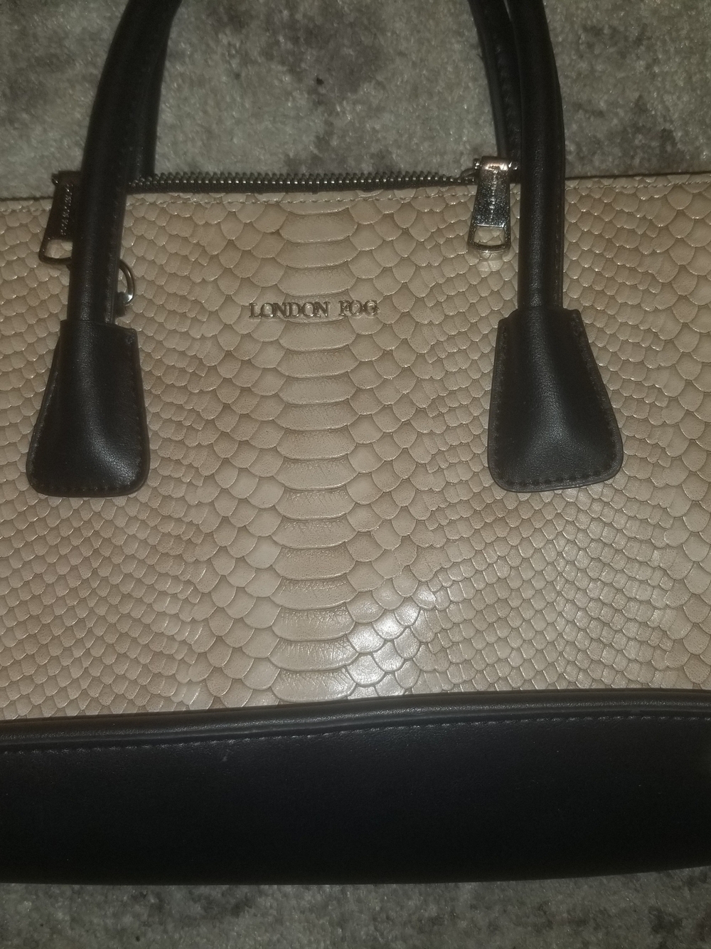 London Fog Beige & Black Textured Faux-Snakeskin Satchel